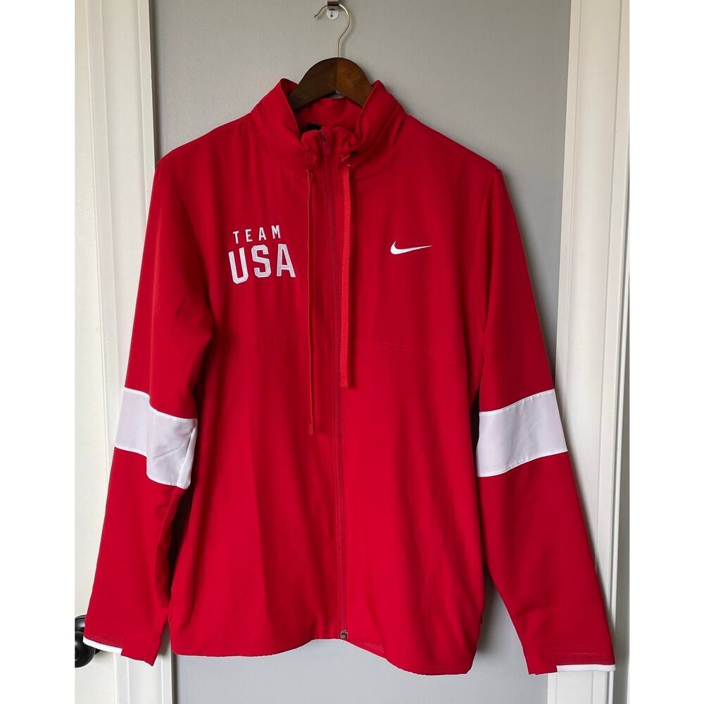 Nike Team USA Dri-fit Training Jacket Red Full Zip Hood size Med